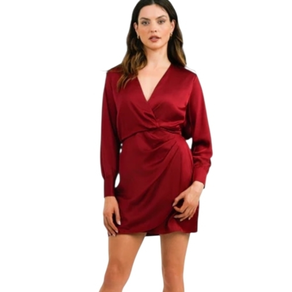 Abercrombie & Fitch Elegant Deep Red Long Sleeve Mini Dress L NEW